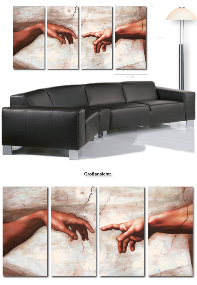 Michelangelo,  Hnde, Hands, die Erschaffung Adams - Ultra moderne Billder auf Keilrahmen -  Schne Bilder auf Leinwand